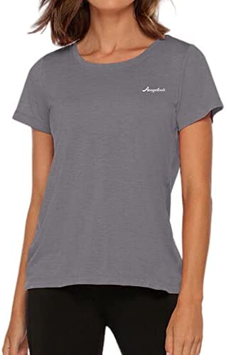 Women's Essential Short Sleeve Crew Neck Tee Tops Casual Workout Button and Split Back High Low T-Shirts
