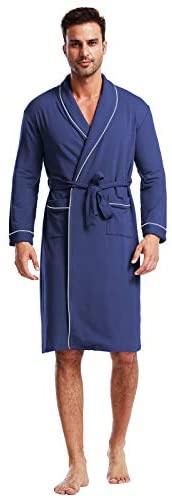 Men's Robe Knit Bamboo Cotton Long Bathrobe Spa Sleepwear Soft Shawl Collar Kimono Robe Big and Tall