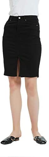 Womens Distressed Stretch Denim Pencil Skirt Frayed Hem