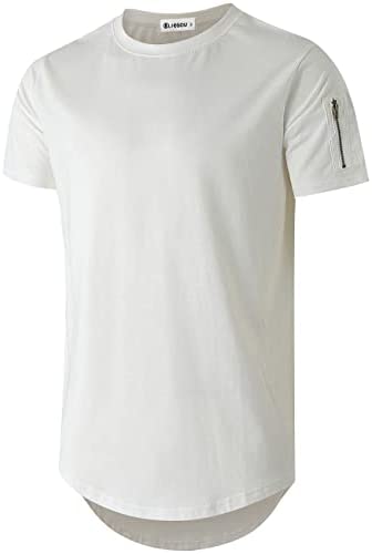 KLIEGOU Mens 100% Cotton Hipster Hip Hop Crewneck T-Shirt with Zip Pocket