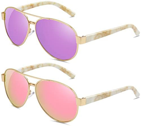 AWGSEE Aviator Sunglasses For Women Polarized UV Protection Sun glasses Mirrored Lens