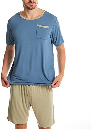 Men's Pajama Set Short Sleeves and Shorts Lounge Set Bamboo Viscose PJ Set 2 Piece