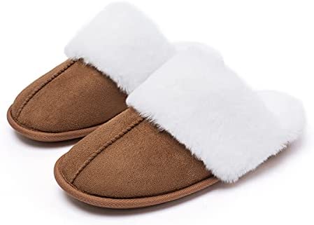 Katliu Women's Fluffy Slippers Warm Faux Fur Memory Foam Slippers Non Slip House Slippers