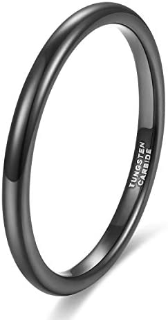 TRUMIUM 2mm 4mm 6mm 8mm Black Tungsten Ring for Men Women Wedding Band Domed High Polish Comfort Fit 4-15
