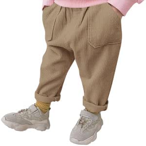 Yasiter Toddler Kids Cute Casual Pants Baby Boys Girls Corduroy Elastic Waist Basic Trousers with Pockets