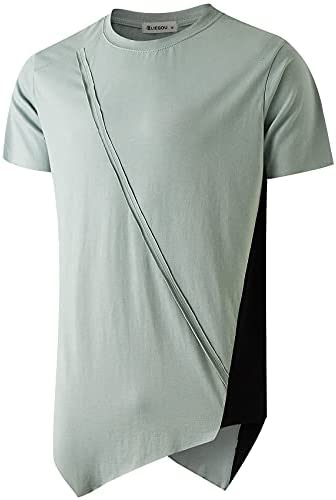 KLIEGOU Men's Fashion Splicing Irregular Hem Hip Hop T-Shirt