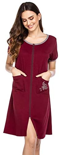 Women Zip-up Bathrobes Short Nightgown