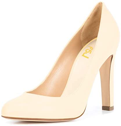 FSJ Women Elegant Round Toe Formal Pumps Slip On Office Dress Shoe Chunky Heels Size 4-15 US