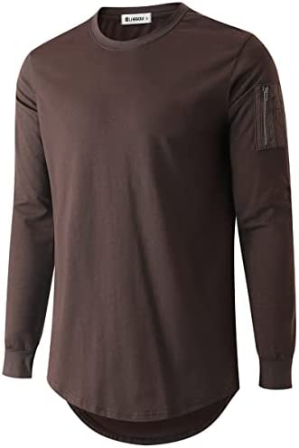 KLIEGOU Mens 100% Cotton Hipster Hip Hop Crewneck T-Shirt with Zip Pocket