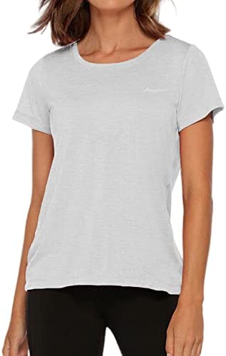 Women's Essential Short Sleeve Crew Neck Tee Tops Casual Workout Button and Split Back High Low T-Shirts