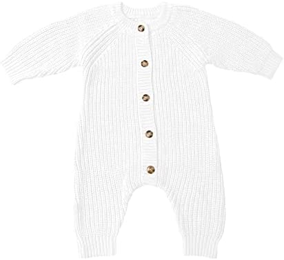 Newborn Baby Toddler Boy's Girl's Casual Button Up Rompers Solid Long Sleeve Warm Comfortable Sweaters Bodysuit