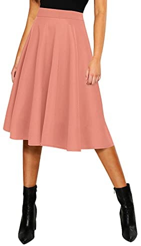 Women's Basic Elastic Waist A-line Solid Flared Midi Skirt