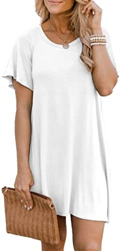 Dyexces Women Crew Neck Tops Short Sleeve Shirts Casual Loose T-Shirts Solid Basic Tops