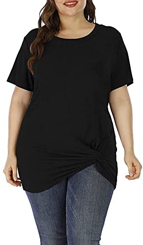 Womens Plus Size Tunic Tops Twist Knot Tunics Short Sleeve Cozy Shirt
