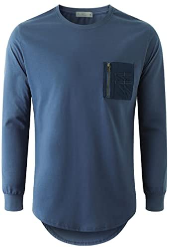 KLIEGOU Mens Cotton Hipster Crewneck T-Shirt with Zip Pocket(K218)