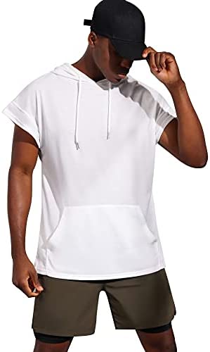 iWoo Men's Workout Hooded Tank Tops Bodybuilding Muscle Shirts Short Sleeve Gym Hoodie for Men