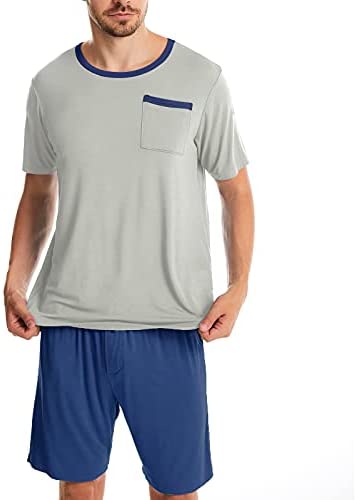 Men's Pajama Set Short Sleeves and Shorts Lounge Set Bamboo Viscose PJ Set 2 Piece