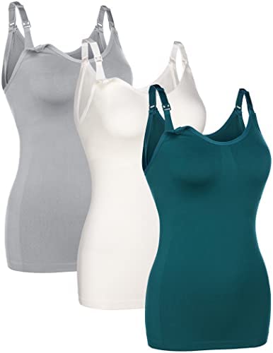 Nursing Tank Tops for Breastfeeding Double Layer Nursing Tops Maternity Stretch Camisole Pregnancy Cami 3 Pack