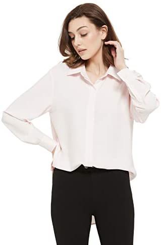 Women's Casual V Neck Crepe Blouses Long Sleeve Button Down Shirts Tops