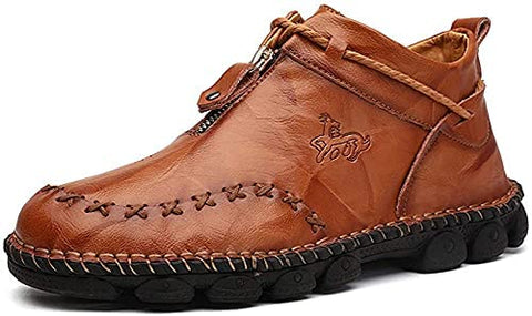 Mens British Boots Ankle Length Leather Motorcycle Boots Zipper or Lace-Up