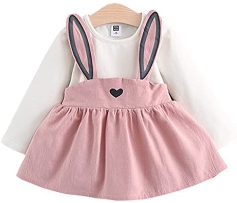 Baby Girls Rabbit Style Long Sleeve Princess Flower Dress (Pink