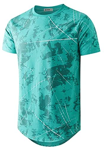 KLIEGOU Mens Hipster Hip Hop Round Hemline Pattern Print T Shirt