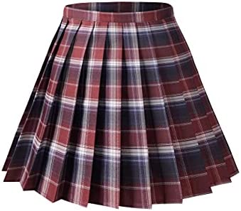Womens Uniforms Plaid Pleated Mini Skirt
