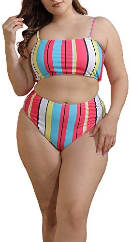 Two Piece Women Plus Size Swimsuit Spaghetti Straps Modest Bikini Swimsuits