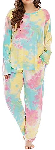 Plus Size Pajama Set Pants Women Tie Dye Long Sleeve Shirts Nightwear Sleep & Lounge Pjs