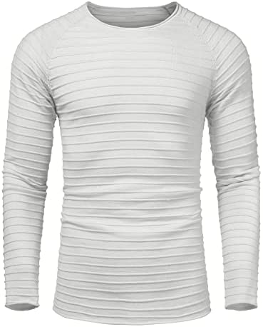 Men's Cable Knit Sweater Stripe Crew Neck Long Sleeve Pullover