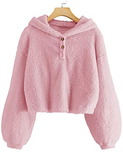 GAMISOTE Kids Girl's Fuzzy Hoodies Warm Loose Button Down Pullover Sherpa Jacket Top