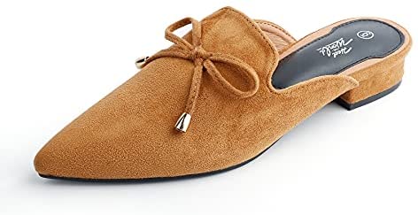 Heel The World Women's Mules Pointed Toe Low Heel Flats Backless Slip On Loafer Shoes for Women
