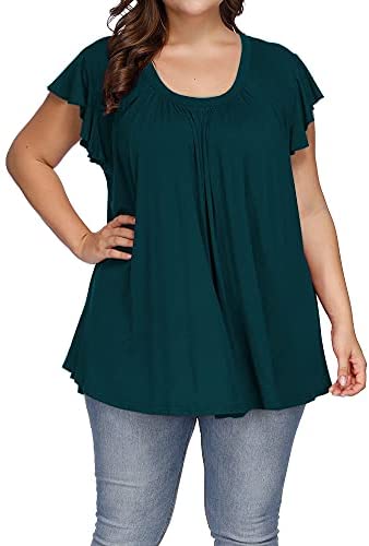 Women's Plus Size Top Short Sleeve Casual Ruffle Loose Pleated Flowy Summer T Shirts