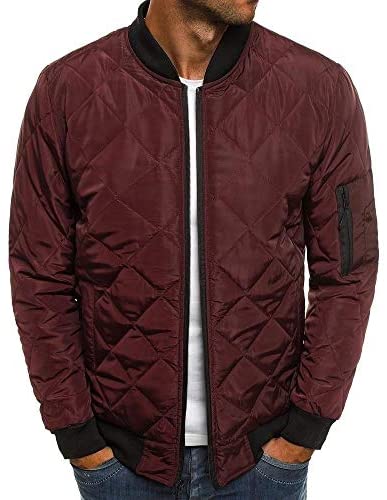 Mens Quilted Bomber Jackets Rib Diamond Lightweight Varsity Jackets Winter Chunky Flight Padded Coat Outwear