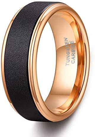 TRUMIUM 6mm 8mm Tungsten Rings for Men Women Sand Blast Finish Gold Wedding Band Ring Beveled Edge Comfort Fit Size 5-13