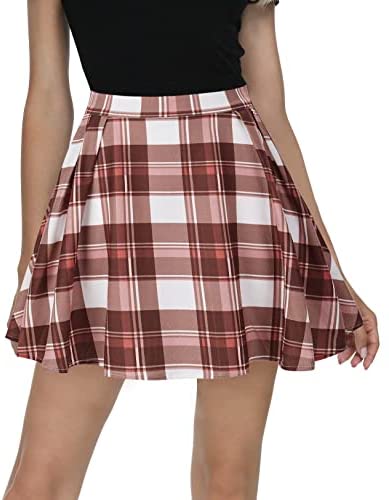 Women Plaid Pleated Mini Skater Skirt High Waisted School Skirt