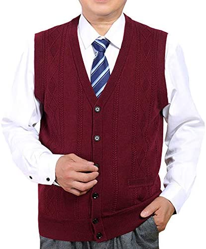 Men's Buttons Down Vests Sweaters- V Neck Casual Slim Fit Wool Sweaters