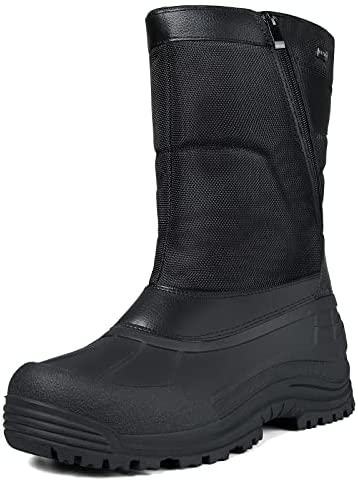 mysoft Men's Winter Snow Boots Mid Calf Waterproof Insulated Fur Lined Warm Anti-Slip Zip Boot