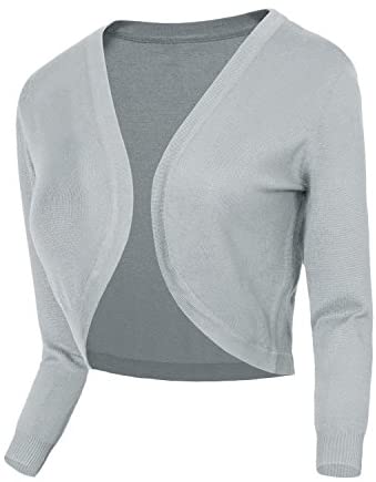 Women's Cropped Cardigan V-Neck Button Down Knitted Sweater 3/4 Sleeve