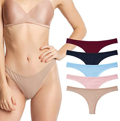INNERSY Women's Basic Cotton Thongs Panties Light G String Underwear 5-Pack