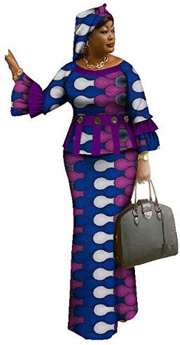 Dresses for Women Autumn 2 Pieces Maxi with Headwrap African Dashiki Print Crop Top Skirt Set