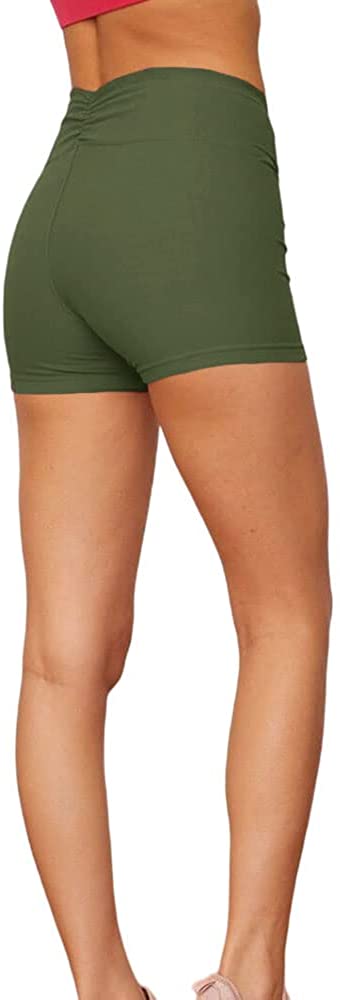 Women's Casual Cross Waist Shorts Waist Ruched Solid Stretch Workout Running Biker Booty Yoga Short Pants