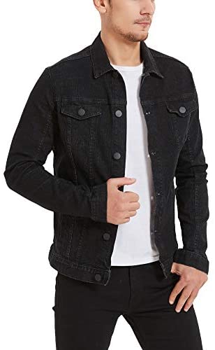 Plaid&Plain Men’s Denim Trucker Jacket Men’s Slim Fit Jean Jacket Stretch