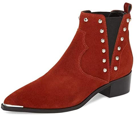 FSJ Women Dressy Chelsea Ankle Boots Pointed Toe Chunky Low Heels Side Panel Faux Suede Shoes Size 4-15 US