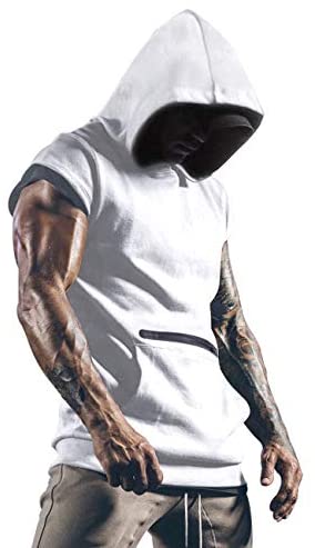 iWoo Mens Fashion Muscle T Shirts Hooded Workout Shirts with Pocket