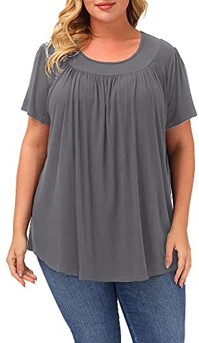 Plus Size Blouse Women Short Sleeve Blouses Summer Casual Pleated Tops