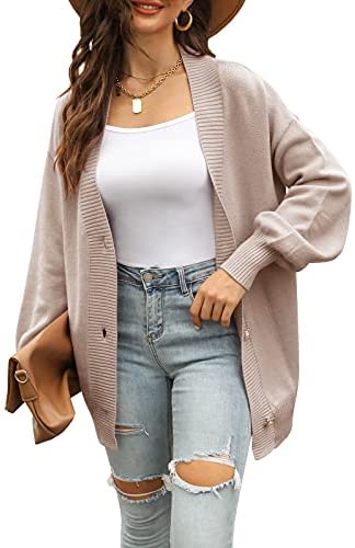 GAMISOTE Womens Cardigan Sweaters Chunky Oversized V Neck Long Knitted Button Down Outerwear