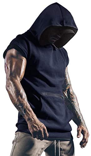 iWoo Mens Fashion Muscle T Shirts Hooded Workout Shirts with Pocket