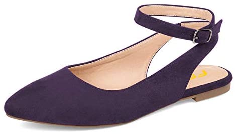 FSJ Women Trendy Pointed Toe Ballet Flats Ankle Strap Buckle Low Heels Backless Pumps Slip On Comfort Casual Walking Shoes Size 4-15 US