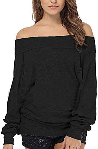 Women's Solid Off Shoulder Bat Sleeve Sweatshirt Plain Fashion Casual Shirt